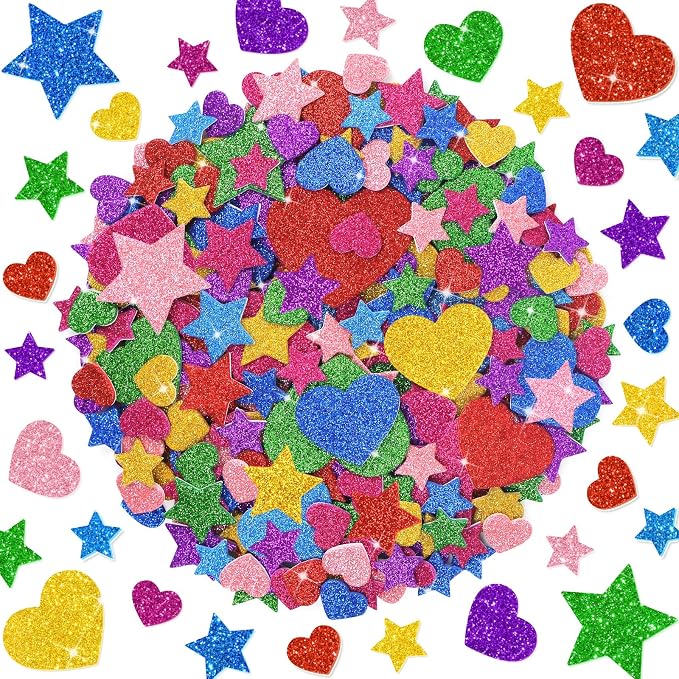 1000PCS Glitter Foam Stickers, Colorful Heart & Star Stickers, Self-Adhesive by Unknown