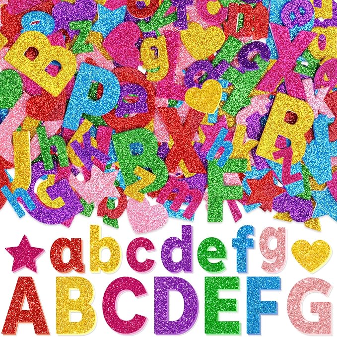 469 Pcs Glitter Foam Stickers, Letter Shapes Stickers, 7 Sheets Colorful 3D by Unknown