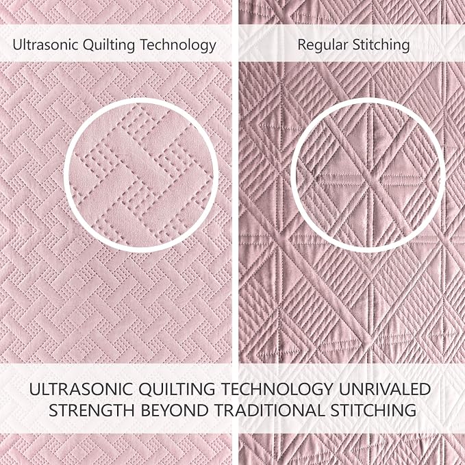 FLYMME Queen Quilt Bedding Set Pink Lightweight Bedspreads Full Size, Soft - Image 3