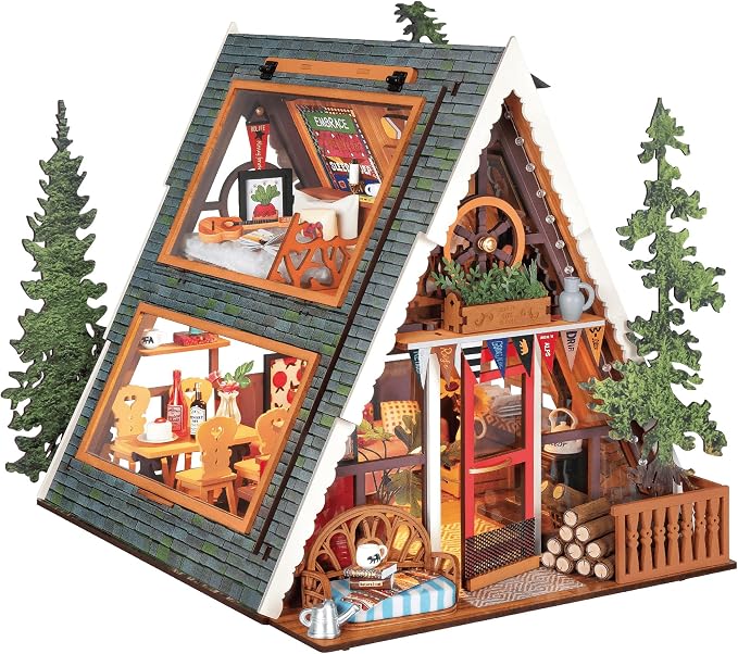 Rolife DIY Miniature House Kit for Adults, A-Frame Cabin Mini Wooden Dollhouse by Rolife