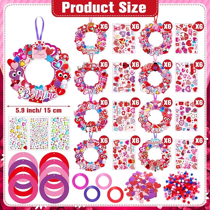 Hollowfly 48 Sets Valentine's Day Wreath Craft Kits DIY Heart Wreath Hanging - Image 3