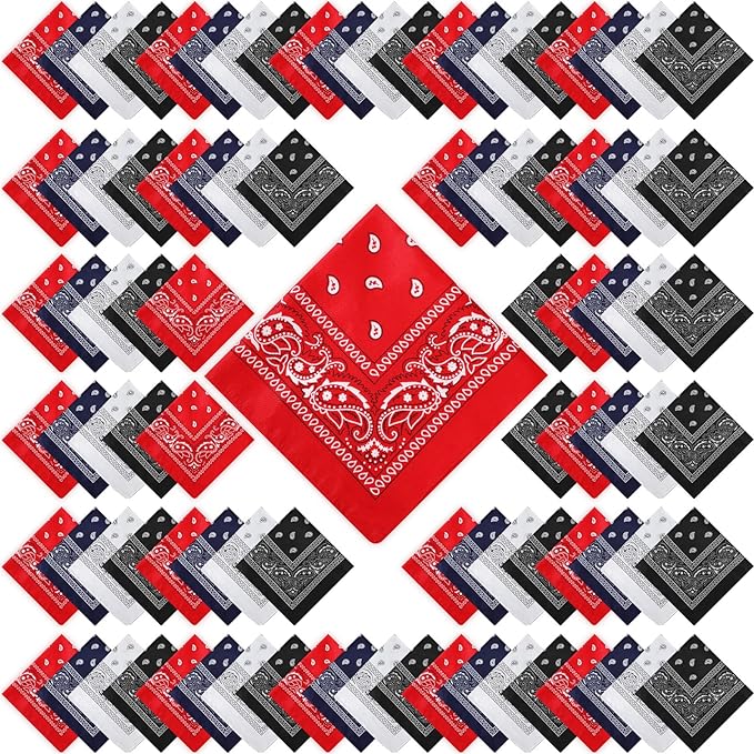 100 Pack Bandanas Unisex Paisley Bandanas Bulk Multi Purpose Cowboy Head Wrap by Handepo