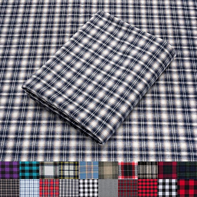 Pico Textiles 8 Yards Bolt Blue and White Tartan Plaid Flannel Fabric by PicoTextiles