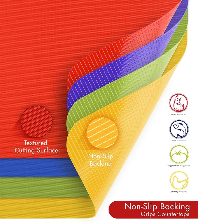 Dexas Heavy Duty Grippmat Flexible Cutting Board Set of Four 8 x 11 inches - Image 2
