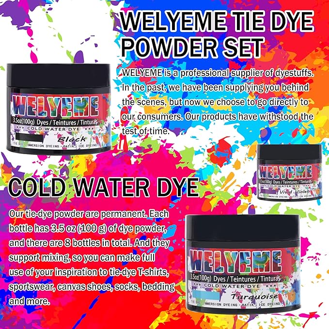 Cold Water Dye Powder, 8-Color Assortment, 7/2-oz. Bulk Jars, - Image 2