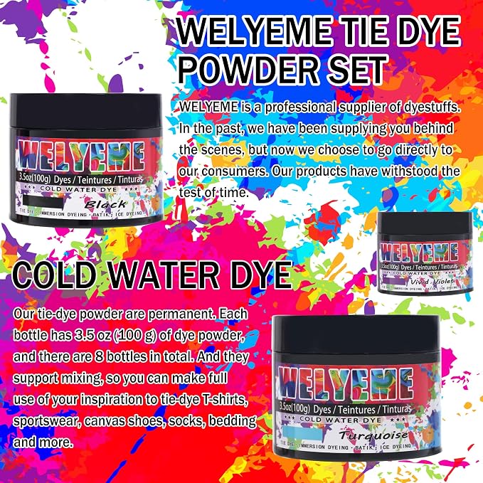 Cold Water Dye Powder, 8-Color Assortment, 7/2-oz. Bulk Jars, - Image 2