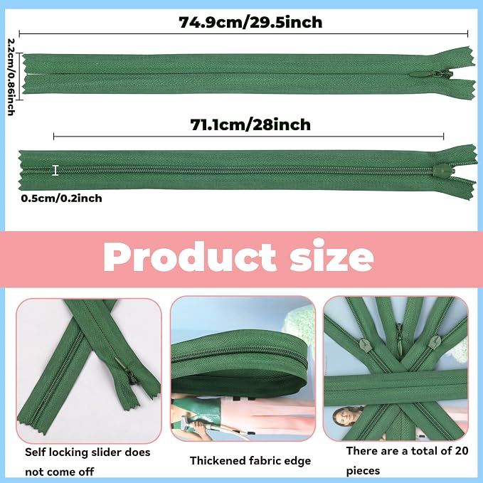 YAKA 20pcs Green Nylon Invisible Zippers Tailor Sewing Tools Garment - Image 2