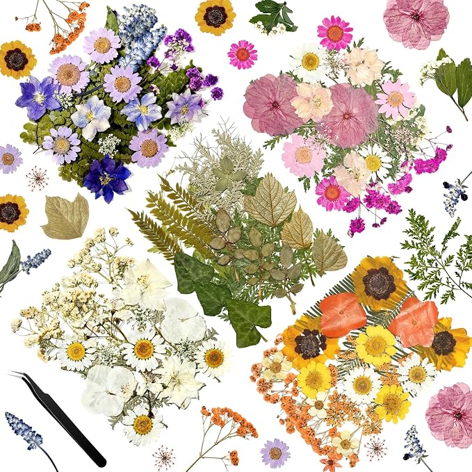110Pcs Dried Flowers for Crafts, Real Pressed Flowers Dry Leaves Bulk Natural by Wellcometowyegey