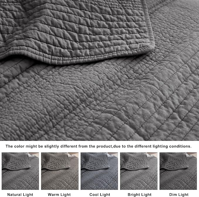 palassio Striped Dark Grey 100% Cotton Quilt Twin Size Bedding Sets, - Image 6