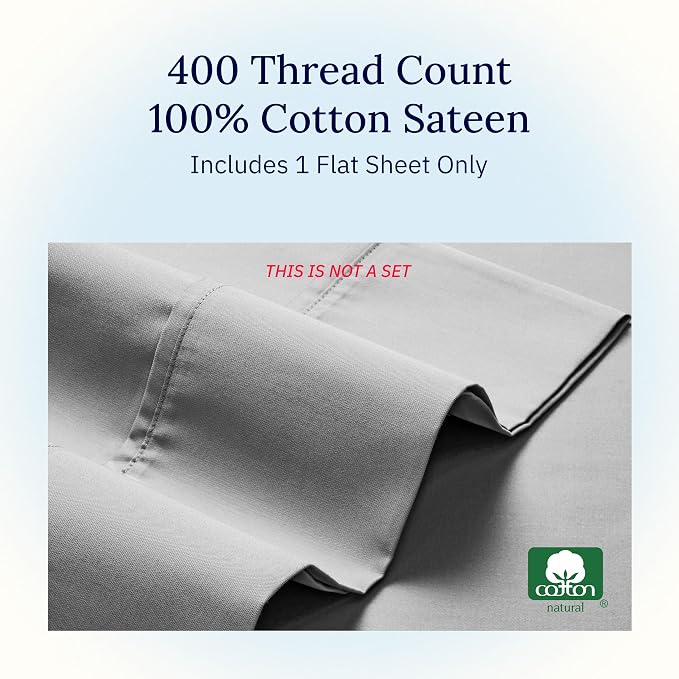 California Design Den Twin Size Flat Sheet, Soft 400 Thread Count 100% Cotton - Image 5