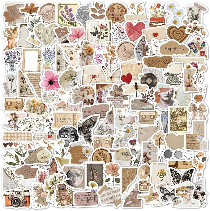 120Pcs Vintage Aesthetic Stickers by Unknown
