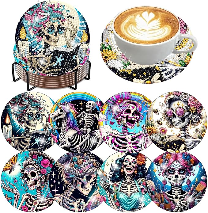 ijbnhd 8 PCS Skull Diamond Art Coasters Kit Diamond Painting Coasters | Skull by ijbnhd