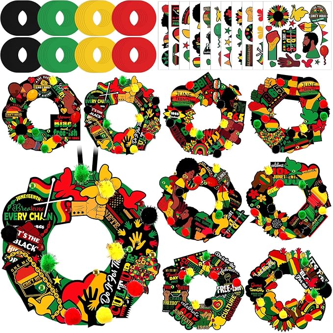 Hollowfly 48 Sets Juneteenth Wreath Craft Kits DIY Juneteenth Wreath Hanging by Hollowfly
