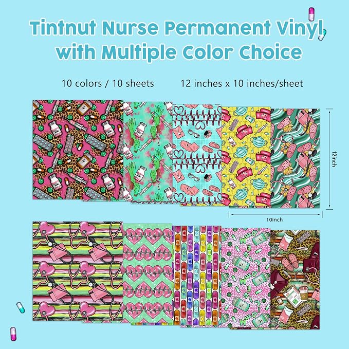 Tintnut Nurse Theme Permanent Vinyl 10 Sheets 12x10in Adhesive Vinyl | Medical - Image 2