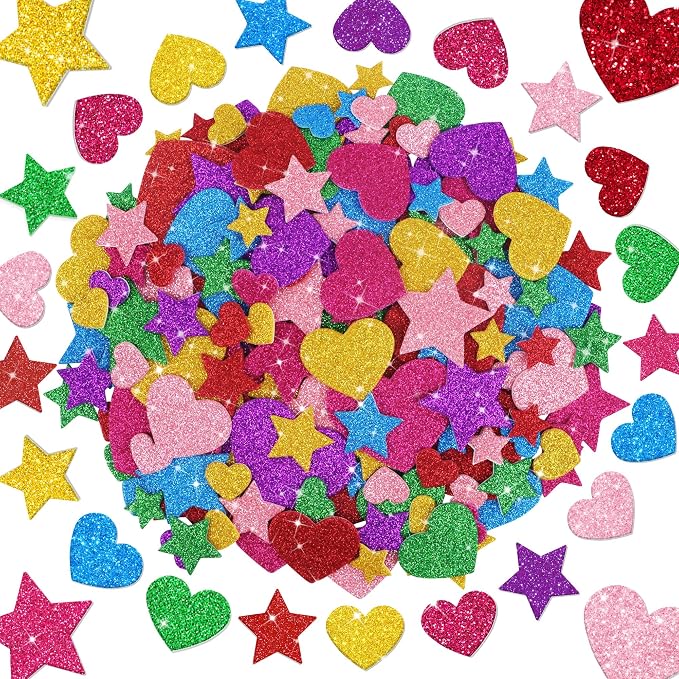 Foam Stickers, 7 Sheets 3D Glitter Foam Heart Stickers by Unknown