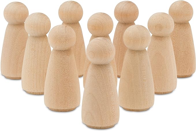 Wood Peg Dolls Large 3-1/2 inch, Mom/Angel Shape Peg People by Woodpeckers