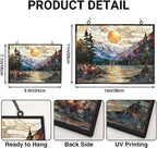 Rectangle Sunset Mountains Lake Tree Stained Glass Sun Catcher Mountain Stained - Image 3