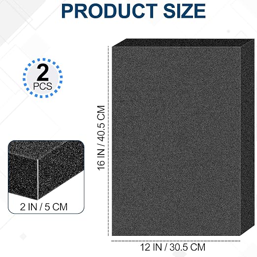 2 PCS Polyurethane Foam Sheets 16" L x 12" W x 2" T Packing Foam Inserts - Image 2