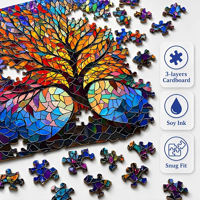 1000 Pieces Stained Glass Jigsaw Puzzle, Beautiful Tree of Life Art Puzzles - Image 4
