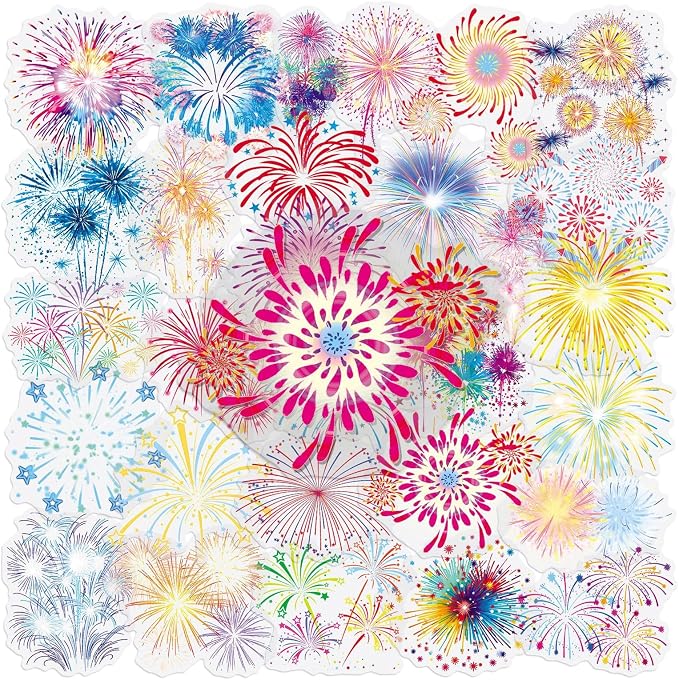 50Pcs Firework for Scrapbooking, Self-Adhesive Transparent Stickers Scrapbook by Weenkilly