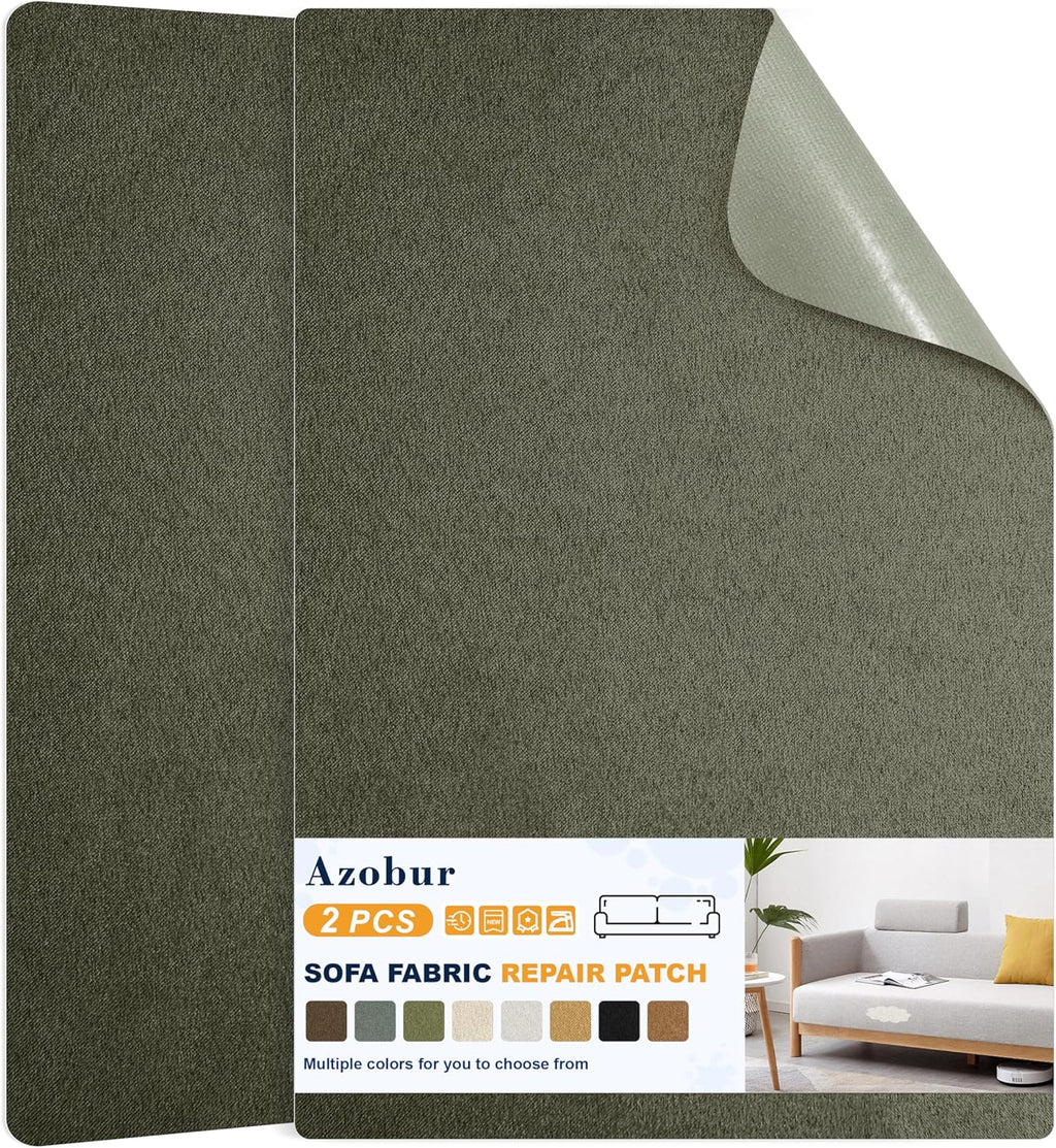 Azobur Couch Patch Repair Fabric,Microfiber Fabric, Self-Adhesive, for Sofa Repair and Upholstery, 2 Pieces, 9.5 x 11 inches (Olive Green)