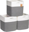 NaturalCozy Storage Cubes 11 Inch Cotton Rope Woven Baskets for Organizing, 3-Pack | Cube Storage Bin | Square Storage Baskets for Shelves Organizer, Classroom, Kids Toy Bins, Closet, Baby Nursery