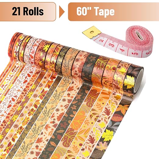 Mr. Pen- Washi Tape Set, 21 Rolls, Autumn Leaves | 5.5 Yards/Roll, Washi Tape - Image 2