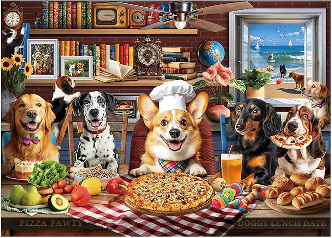 BenBen Puzzles for Adults 500 Pieces, Dogs' Dinner Party, Dog Jigsaw Puzzle by WelcometoBenBen