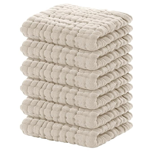 Yoofoss Muslin Baby Washcloths 100% Cotton Face Towels 6 Pack Wash Cloths for Baby 12x12in Soft and Absorbent Baby Wipes (Apricot)