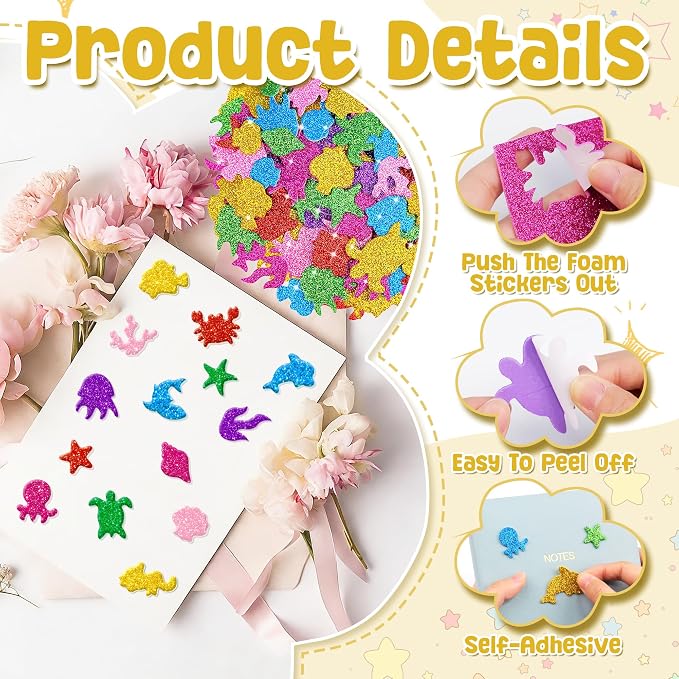 Foam Stickers, 7 Sheets 3D Glitter Foam Ocean Stickers, Self-Adhesive EVA Foam - Image 3