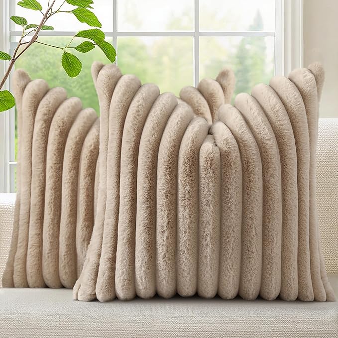 decorUhome Cozy Faux Fur Throw Pillow Covers 16x16 Set of 2 Decorative Soft by decorUhome
