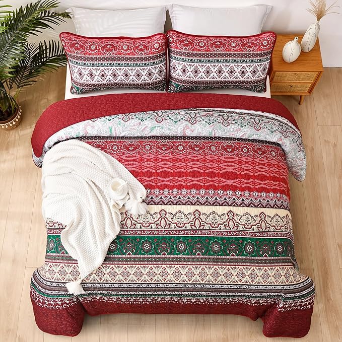 WONGS BEDDING Boho King Quilt Set, Lightweight Bed Decor Bedspread - Image 3