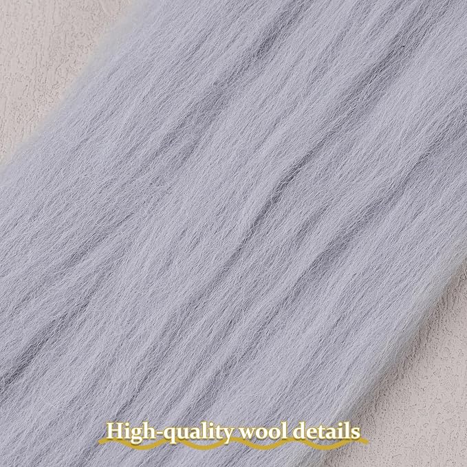 QMNNMA Wool Roving Bulk, 14.1oz Needle Felting Wool, Wool Felting-Gray | Wool - Image 2
