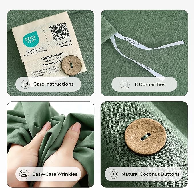 JELLYMONI 100% Washed Cotton Duvet Cover Queen – Soft, Breathable Linen-Look - Image 4