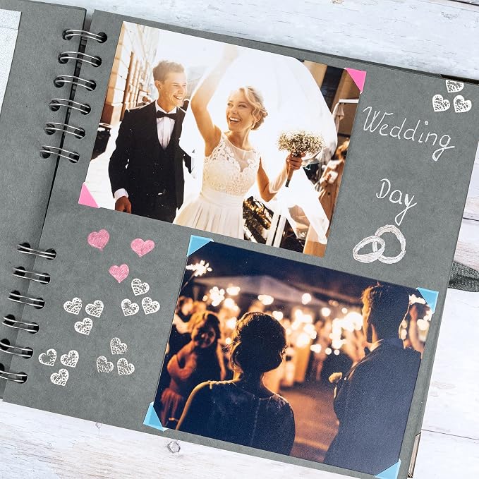 Bstorify Square Scrapbook Photo Albums 60 Pages Grey Thick Paper, Metal Corners - Image 4