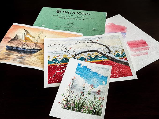 BAOHONG Artists' Watercolor Paper Block, 100% Cotton, 140LB/300GSM, Watercolor - Image 6