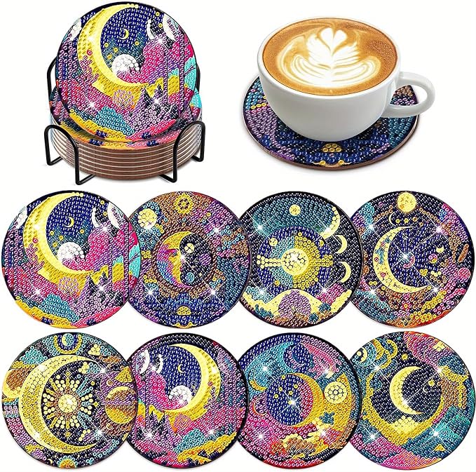 EWJRNSF 8 PCS Diamond Art Coasters Kit, Small Diamond Painting Coasters by EWJRNSFDiamondPainting