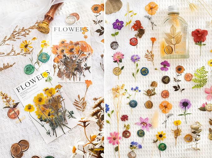 Knaid Pressed Flower Themed Stickers Set Dried Flowers Resin Stickers Decals - Image 6