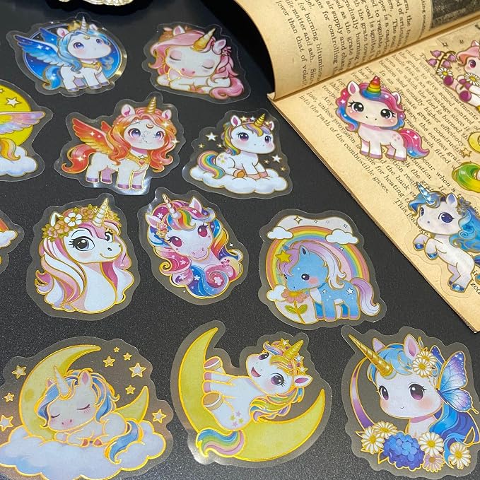 50Pcs Clear Gold Stamp Unicorn Stickers - Image 3