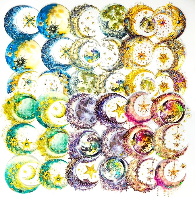 Yoksas 36Pcs Large Holographic Fantasy Moon Stickers by YOKSAS