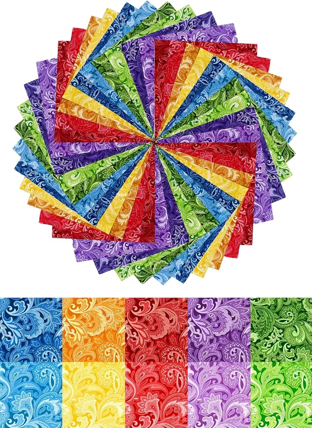 HANPATQUI 50PCS 5 x 5 inch Paisley Printed 100% Cotton Fat Quarters Fabric - Image 4