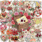 50PCS Vintage Rose Flower Stickers, Retro Love Letter Floral Decals, Waterproof by Unknown