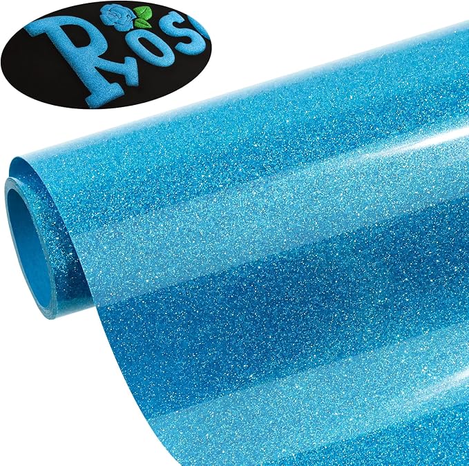 Puff Vinyl Heat Transfer, Sky Blue Puff HTV Glitter Iron on Vinyl 12" x5ft | 3D - Image 2