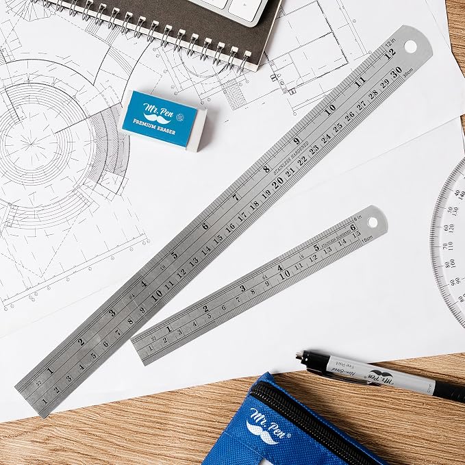 Mr. Pen- Metal Straight Edge Ruler, 2 Pack, Imperial & Metric Measurements - Image 7
