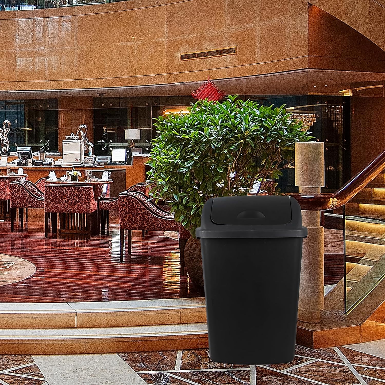 Bringer 18 Gallon Large Swing Top Trash Can, Plastic Garbage Can with Swing-Lid, Black, 4-Pack