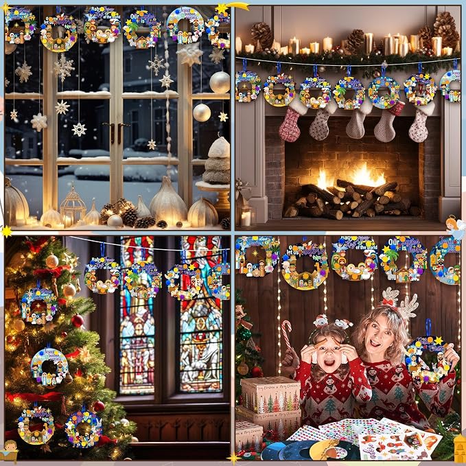 Hollowfly 48 Sets Nativity Crafts Kits Religious Jesus DIY Wreath Signs Hanging - Image 6