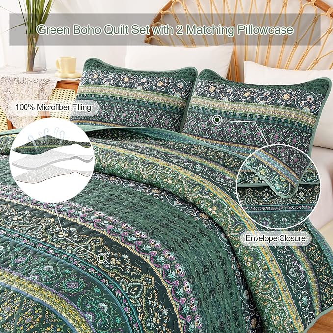 WONGS BEDDING Boho Quilt King Size, Lightweight Microfiber Bed Decor Bedspread - Image 3