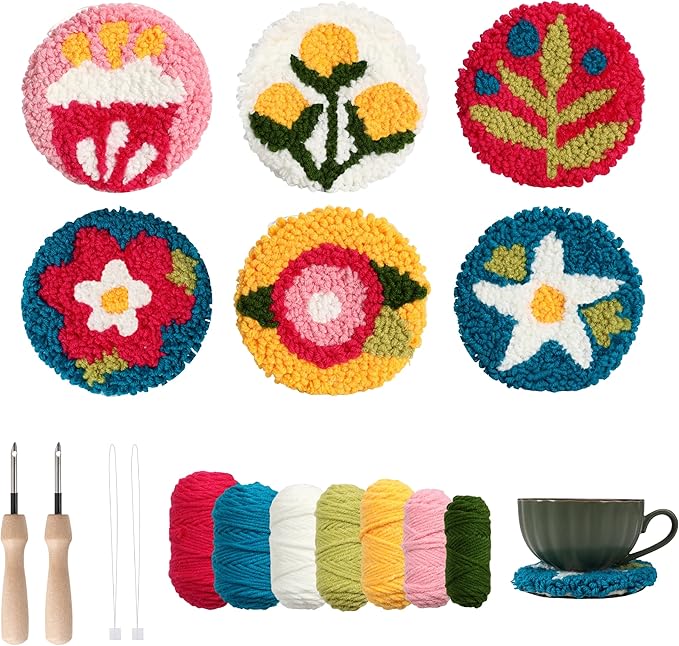 Emri Lane Punch Needle Kit – 6 Floral Design Punch Needle Embroidery Kit w/Monk by EmriLane