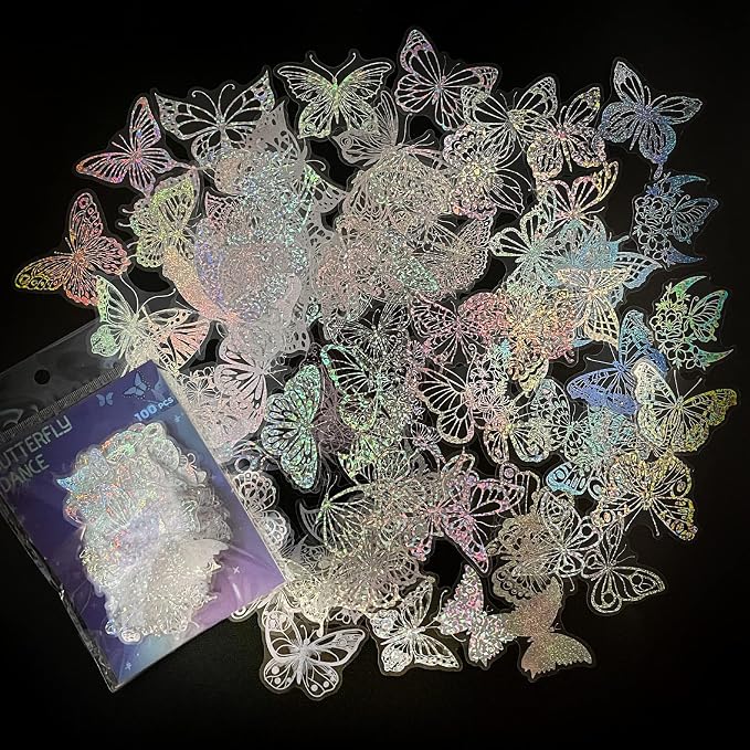 Yoksas 100Pcs Holographic Glitter Butterfly Stickers by YOKSAS