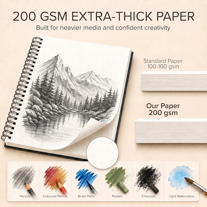 Artist’s Sketchbook Hardcover – 200GSM Very Thick Paper – Large, Spiral Sketch - Image 3